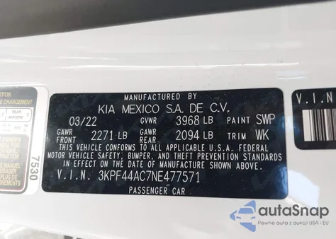 2022 Kia Forte Gt from USA, damaged, VIN 3KPF44AC7NE477571